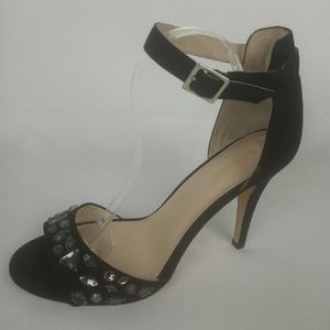 Rhinestone Embellished Faux Suede Heels